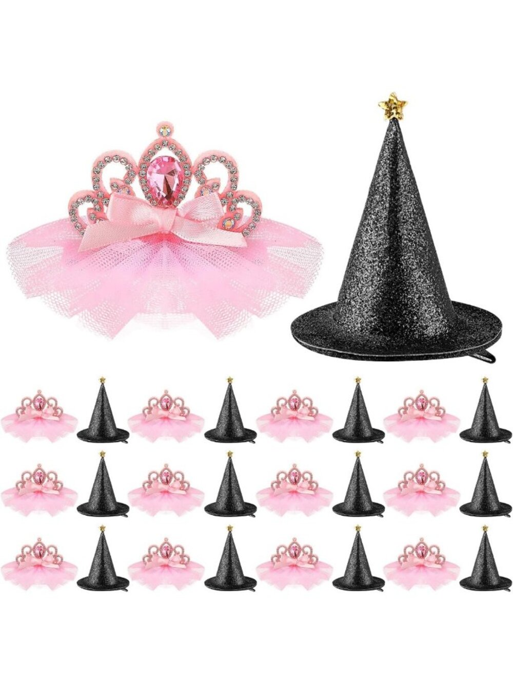 24 Pcs Witch Hat & Crown Glitter Hair Clips for Women & Pets - Fun Accessories